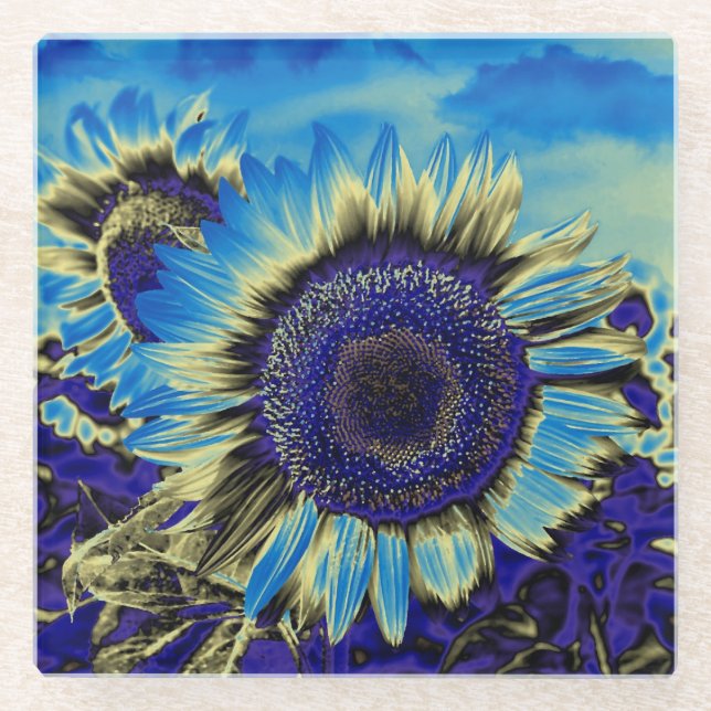 Dessous-de-verre En Verre Tournesol bleu (Devant)