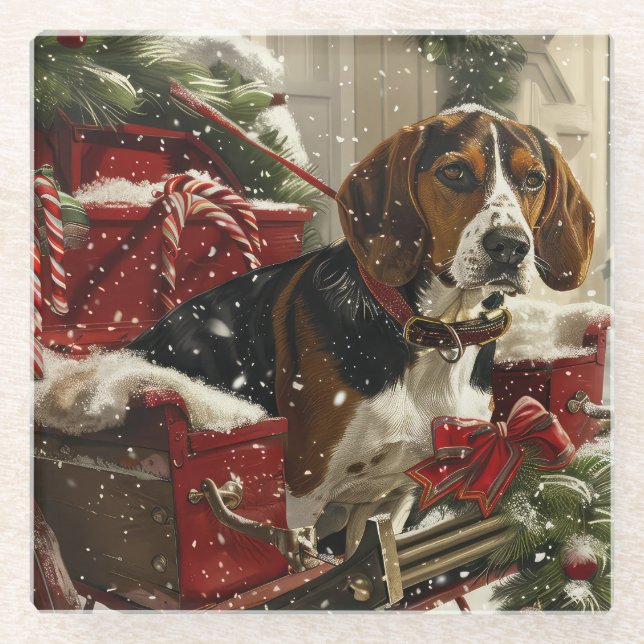 Dessous-de-verre En Verre Treeing Walker Coonhound Dog Christmas Festive (Devant)