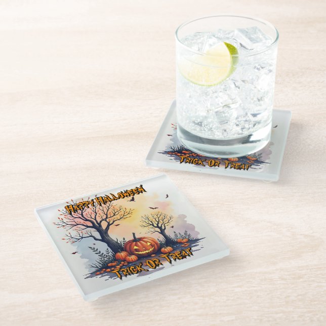Dessous-de-verre En Verre Trendy Halloween Spooky Cute Collection (Incliné)