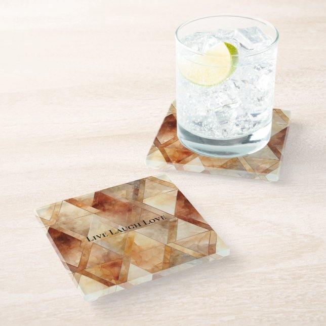 Dessous-de-verre En Verre Triangles Crème Bourgogne Rouge Or (Incliné)