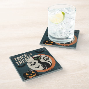 Dessous-de-verre En Verre Trick or treat chat noir