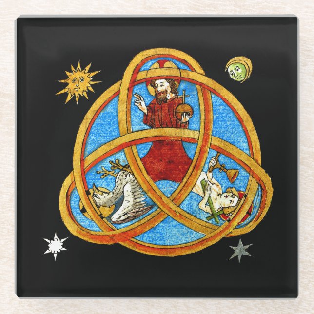 Dessous-de-verre En Verre Trinité médiévale Dieu, Jésus et Saint-Esprit (Devant)