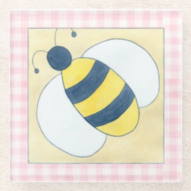 Dessous-de-verre En Verre Trio d'abeilles aux fleurs (Devant)