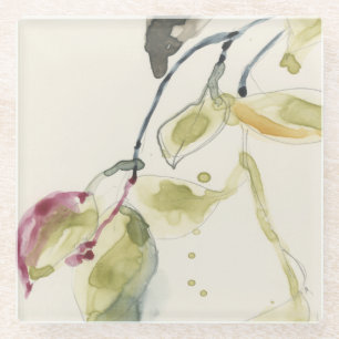 Dessous-de-verre En Verre Triptyque de branche de feuille d'aquarelle