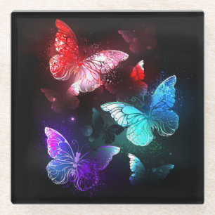 Dessous-de-verre En Verre Trois papillons brillants sur l'arrière - plan de 