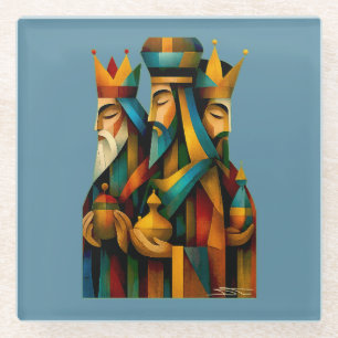 Dessous-de-verre En Verre Trois Sages Hommes Art de Nativité Abstrait 