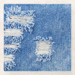 Dessous-de-verre En Verre Trou, jean denim, texture déchirée