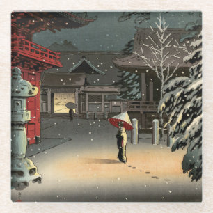 Dessous-de-verre En Verre Tsuchiya Koitsu - Neige au temple de Nezu