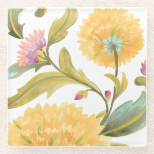 Dessous-de-verre En Verre Tuiles florales d'abbaye - fleurs jaunes