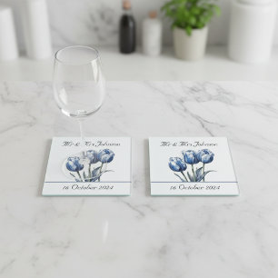 Dessous-de-verre En Verre Tulipes en Delft Bleu personnalisables