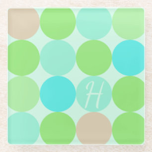 Dessous-de-verre En Verre Turquoise Bleu Vert & Cercles Orange Monogramme