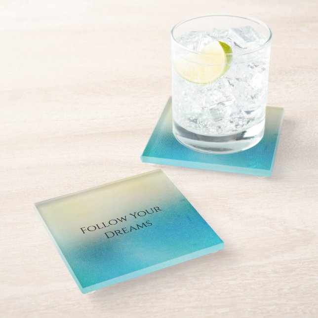 Dessous-de-verre En Verre Turquoise Chic Blanc Aqua bleu (Incliné)