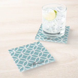 Dessous-de-verre En Verre Turquoise Motif diamant Personnalisé