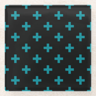 Dessous-de-verre En Verre Turquoise polka croise sur noir