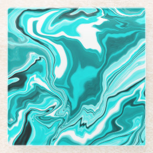 Dessous-de-verre En Verre Turquoise, Turquoise et Marbre blanc