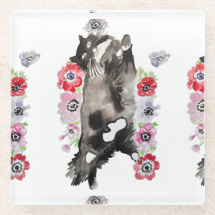 Dessous-de-verre En Verre Tuxedo Chat Cute Jolie Fleurs Chats Aquarelle