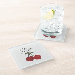Dessous-de-verre En Verre Two Red Cherries Illustration | Cute Fruit Art 