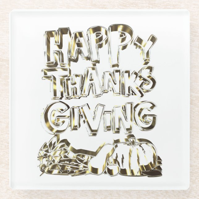 Dessous-de-verre En Verre Typographie bon thanksgiving Citrouille de récolte (Devant)
