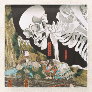 Dessous-de-verre En Verre Ukiyo-e vintage : l'art du spectre de squelette de