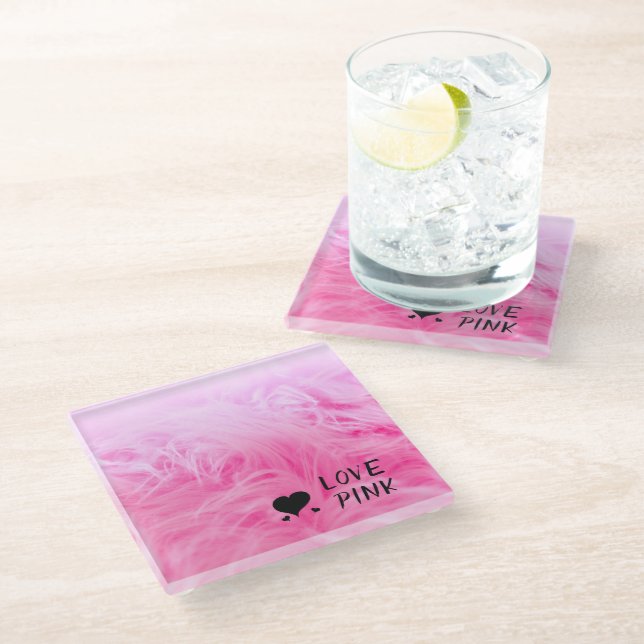 Dessous-de-verre En Verre Ultime fourrure Faux Rose Chaud (Incliné)