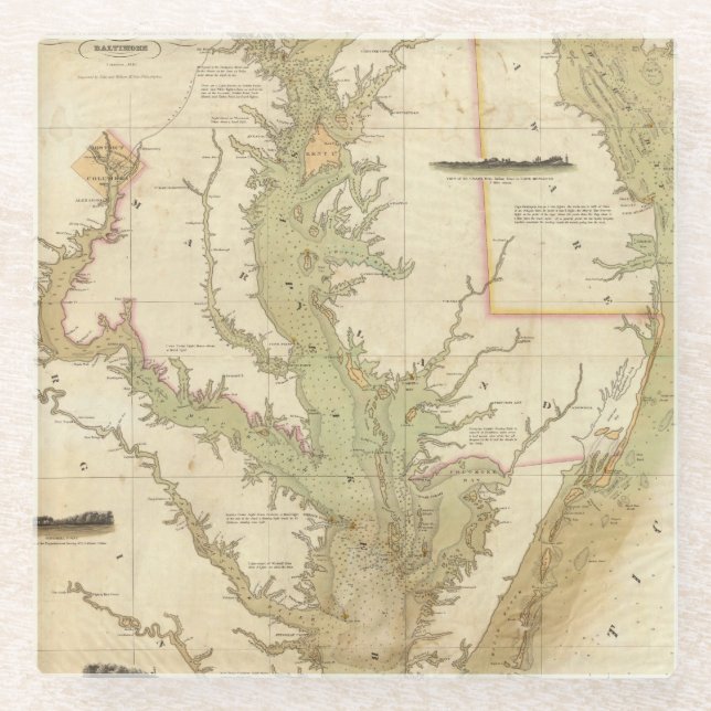 Dessous-de-verre En Verre Un diagramme du chesapeake et des baies de (Devant)