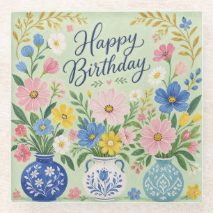 Dessous-de-verre En Verre Un Trio de Fleurs d'Anniversaire