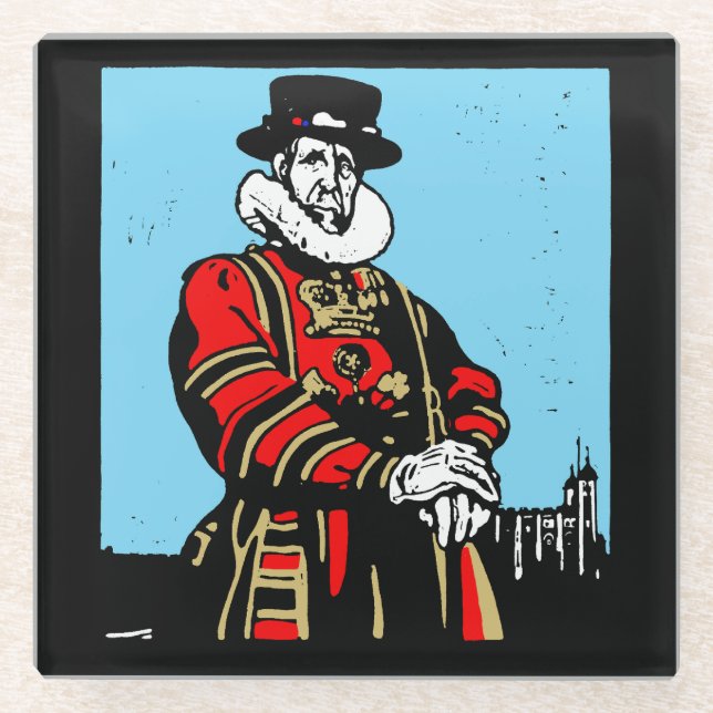 Dessous-de-verre En Verre Un Yeoman Warder ou Beefeater (Devant)