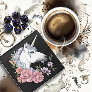 Dessous-de-verre En Verre Unicorn blanc et Flowers