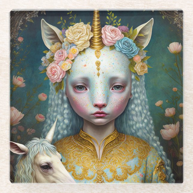 Dessous-de-verre En Verre Unicorn Femme Imaginaire Art (Devant)