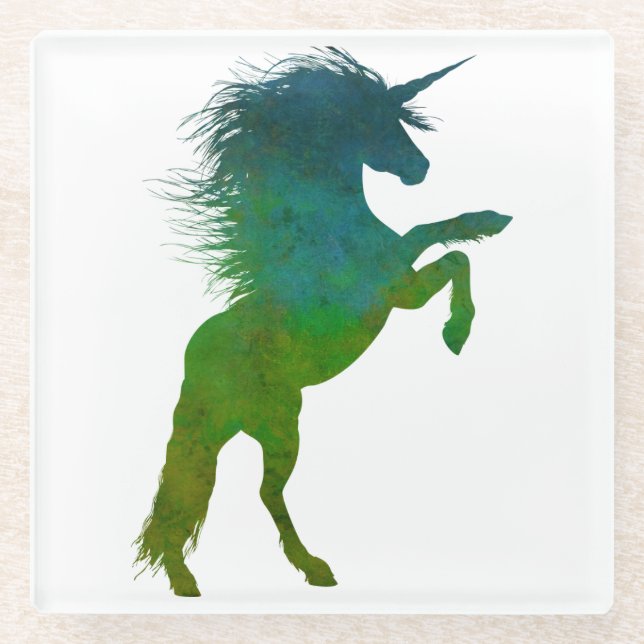 Dessous-de-verre En Verre Unicorne bleue et verte (Devant)
