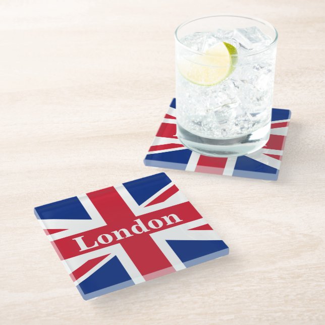 Dessous-de-verre En Verre Union Jack London ~ Drapeau britannique (Incliné)