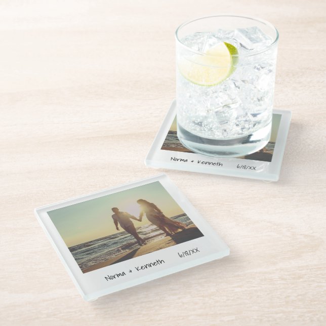 Dessous-de-verre En Verre Unique Retro Instant Photo Mariage (Incliné)