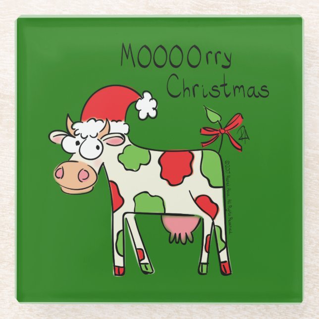 Dessous-de-verre En Verre Vacances de Noël amusantes pour la vache (Devant)