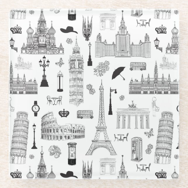 Dessous-de-verre En Verre Vacances En Europe Motif (Devant)