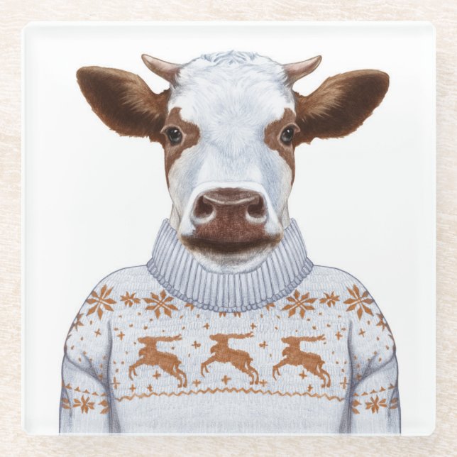 Dessous-de-verre En Verre Vache à chandail de Noël (Devant)