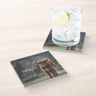 Dessous-de-verre En Verre Vache de Highland calvaire herbe d'automne monogra