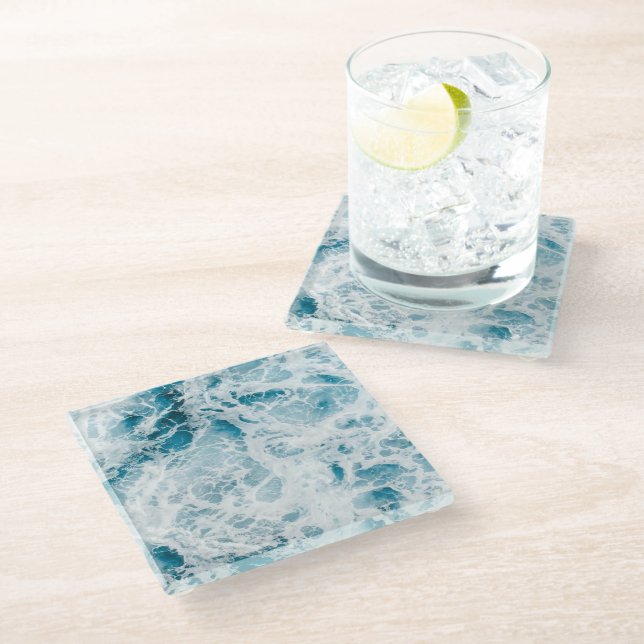 Dessous-de-verre En Verre Vague Océan Pacifique Bleu (Incliné)
