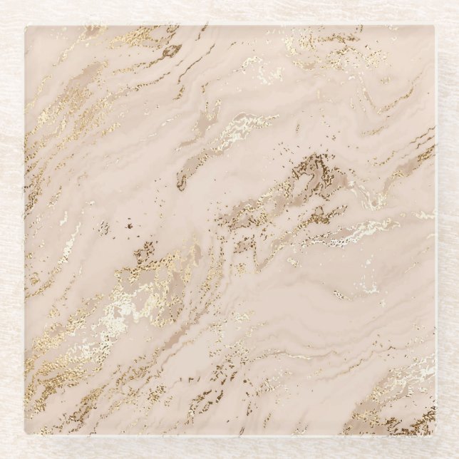 Dessous-de-verre En Verre Vagues d'or : Marbre Abstrait (Devant)