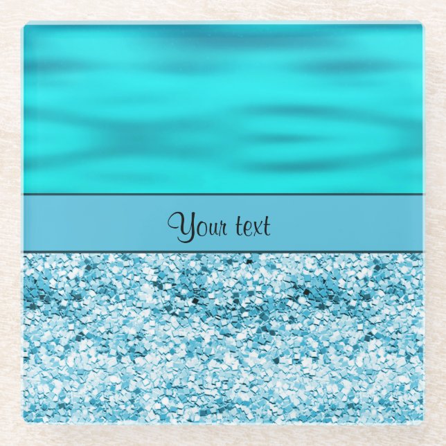 Dessous-de-verre En Verre Vagues et parties scintillantes de bleu (Devant)