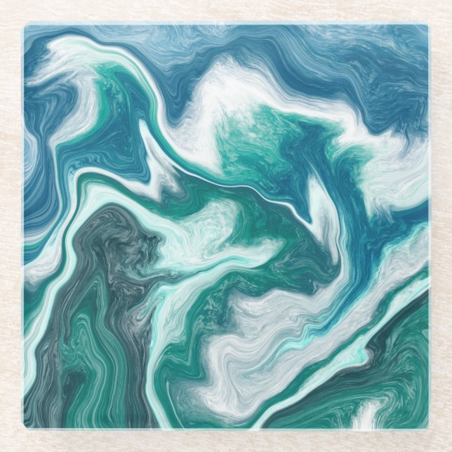Dessous-de-verre En Verre Vagues turquoise et bleu océan (Devant)