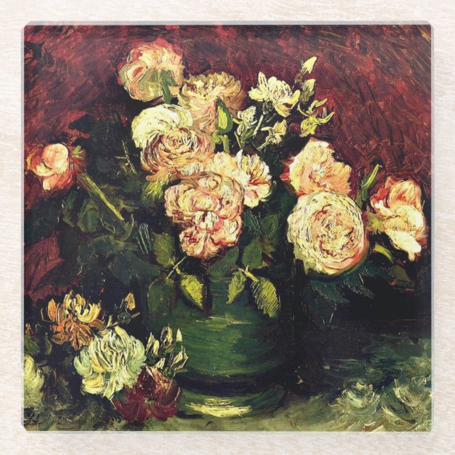 Dessous-de-verre En Verre Van Gogh - Bowl avec Peonies et Roses (Devant)