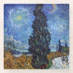 Dessous-de-verre En Verre Van Gogh Road Avec Cyprès Impressionnisme