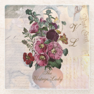 Dessous-de-verre En Verre Vase-Dame Vintage + Monogramme