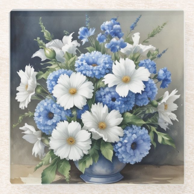 Dessous-de-verre En Verre Vase de fleurs aquarelle élégant (Devant)