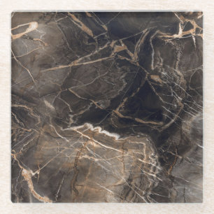 Dessous-de-verre En Verre Veines dorées en marbre foncé Brown