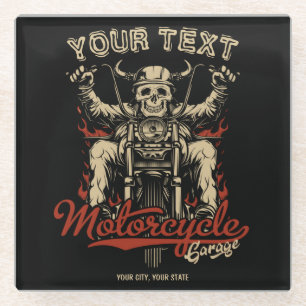 Dessous-de-verre En Verre Vélo personnalisé Skeleton Motorcycle Shop Garag