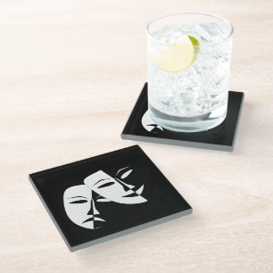 Dessous-de-verre En Verre Verre Comédie/Tragédie Dessous de verre noir et bl