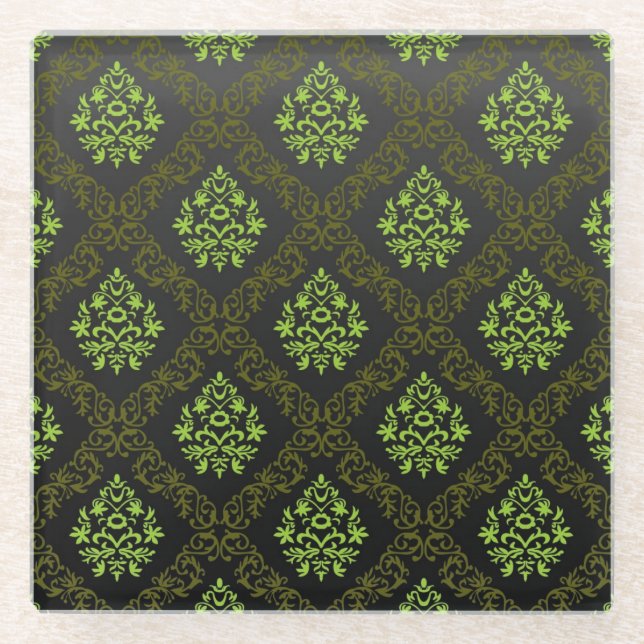 Dessous-de-verre En Verre Vert floral de papier peint (Devant)