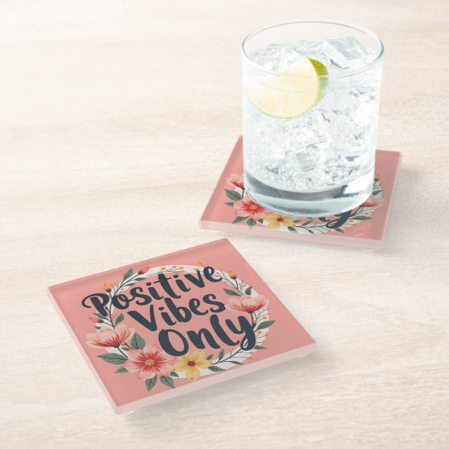Dessous-de-verre En Verre Vibes Positives Uniquement Conception De Wreath Fl (Incliné)