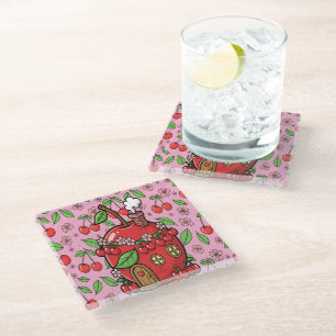 Dessous-de-verre En Verre Vibes Rouges Cerise Kawaii Mignonnes Esthétique Fé